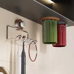 Wall-Mounted Mirror Cabinet Suction Cup Toothbrush Rack Mouthwash Cup Storage Rack for Bathroom