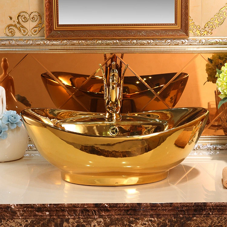 Lavabo Bagno Ceramic Bathroom Golden Wash Basin Gold Plated Washbasin Vessel Sink - Buy ...