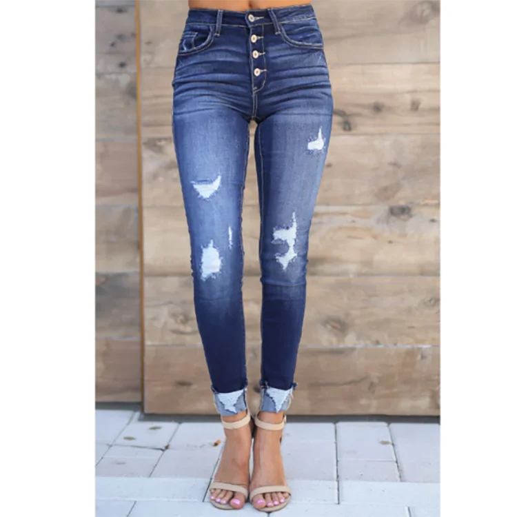 Pantalones Vaqueros Rasgados Para Mujer,Jeans Sexys De Tiro Alto Con Botón  - Buy Pantalones Vaqueros De Talle Alto,Botón Fly Jeans,Las Mujeres Sexy  Pantalones Vaqueros Product on Alibaba.com