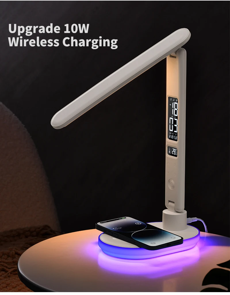 product business rgb light colorful atmosphere bedside 10w wireless charger usb output clock led table study read fold desk lamp-41