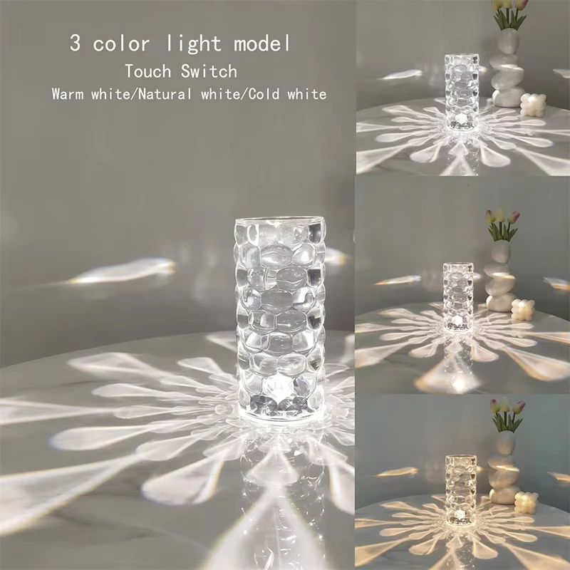 product hot sale led rose dia mond lamps usb dimmable touch control glass table crystal lamp-41