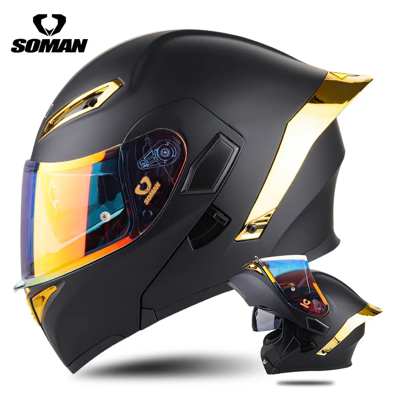 Big Tail Colorful Visor Monster Motorcycle Helmet Men's and Women's Double Lens Flip up Helmet Four Seasons Riding