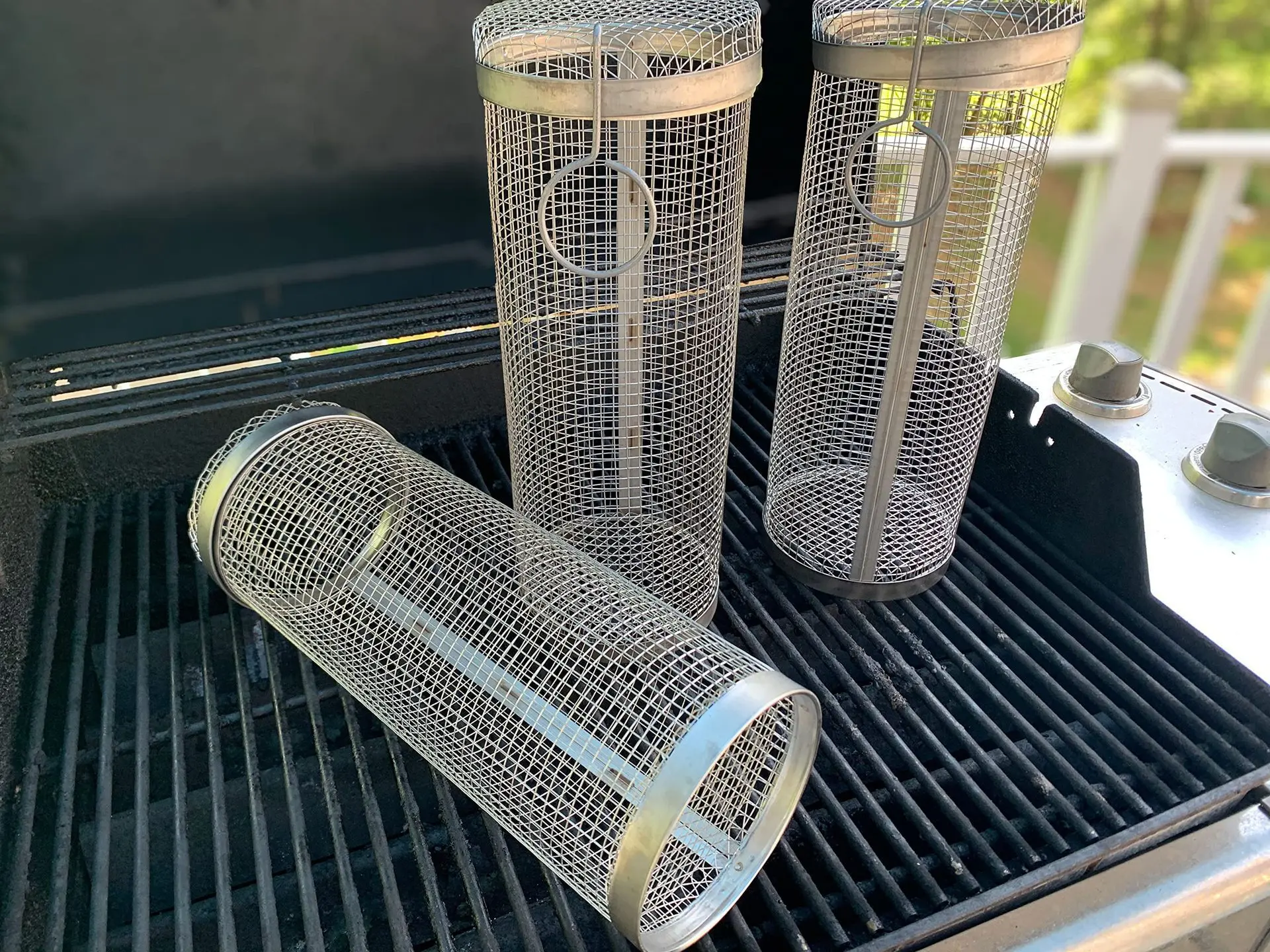 Round Stainless Steel Metal Net Tube Bbq Barbecue Basket Cylinder