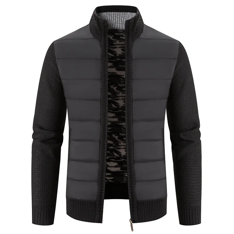 Men's Knitwear Coat Stand Collar Patchwork Padded Jacket_voghion.com