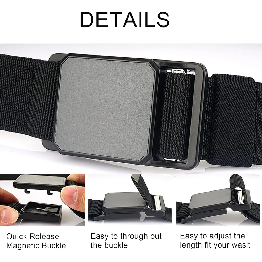 Wear-resistant Tactical Elastic Belts Men Quick Release Magnetic Buckle Stretch Webbing Heavy Duty Work Golf Belt