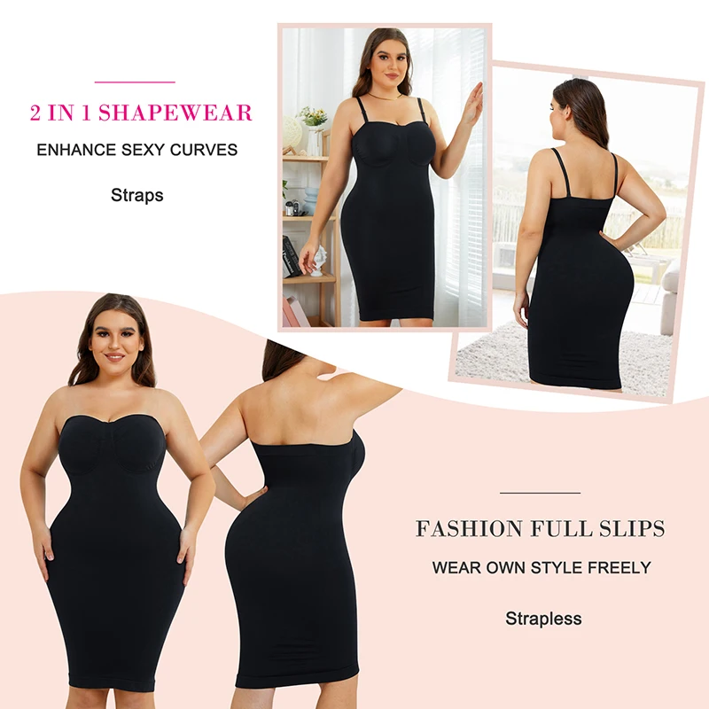 Strapless Body Shaper Slips Seamless Tummy Control Shaper Dress Bodycon ...