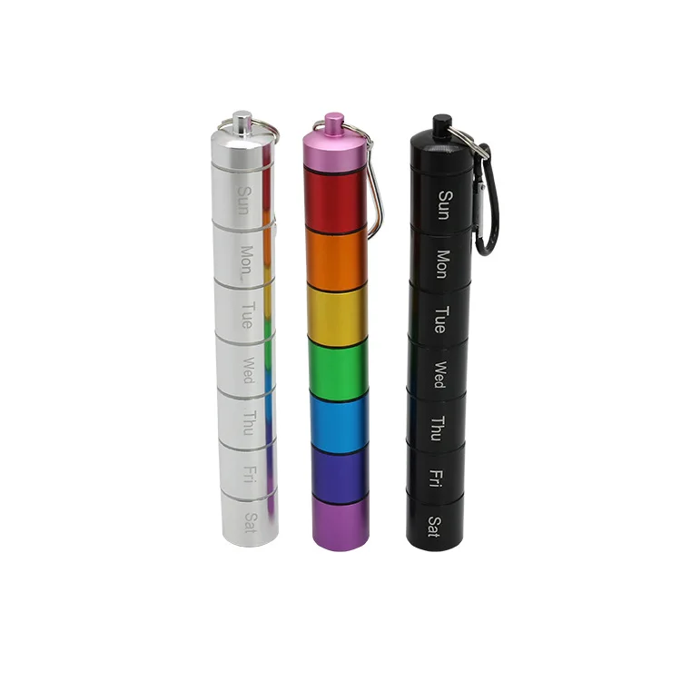Aluminum Carabinas Clip Karabiner Keychain 7 Layers Cylindrical Sealed Moisture-proof Medicine Box Pill Bottle