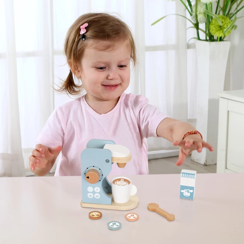 Wooden Coffee Machine Set Children Pretend Play Breakfast Make Stimulation Kitchen Food Toy for Kids