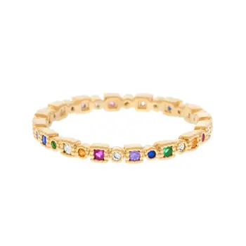Colorful CZ Eternity Band Ring Thin Skinny Engagement Wedding band Rainbow Color Classic Simple Round Circle mid Finger Rings