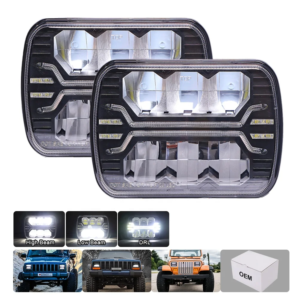 Jeep Wrangler YJ Cherokee XJ LED Headlights - 5X7 7X6 Inch