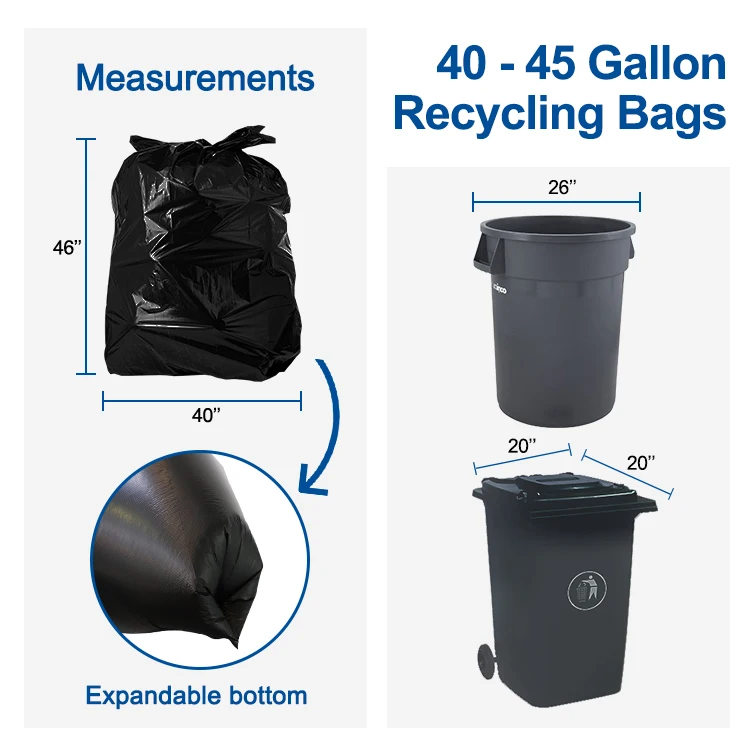 Trash Bags with logo Environment Friendly Jumbo Oxo Big Plastic Garden Waste Rubbish 2401 Flat Black Garbage Bags