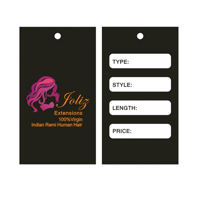 Бесплатный дизайн, женские черные бирки для наращивания волос с логотипом, упаковка париков с принтом