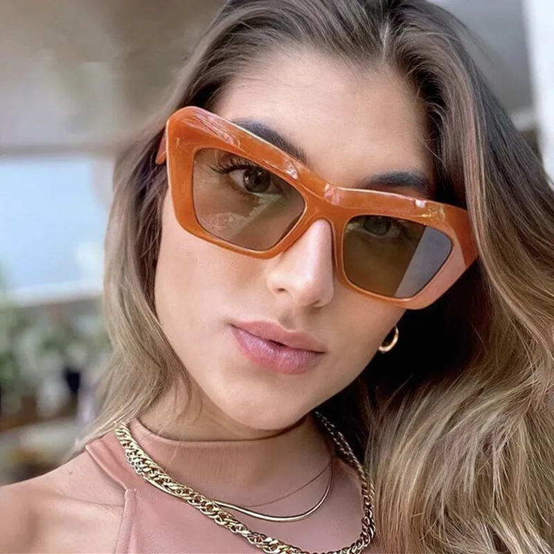 Fashion Oversized Cat Eye Shades Ladies Orange Sunglasses