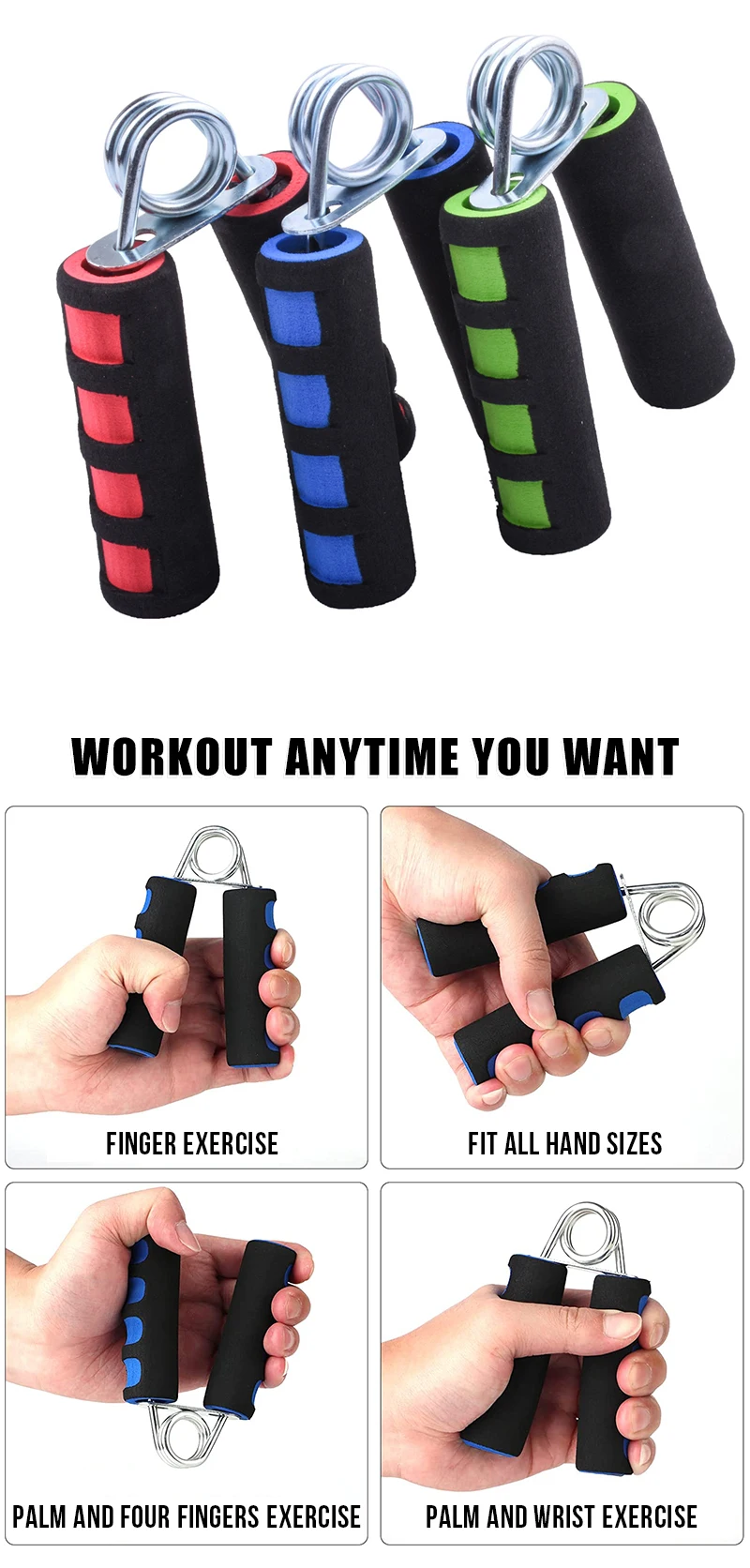 Adjustable Forearm Strength Training Exerciser Wrist Spring Gripper Hand  Grips Strengthener With Foam Hand Grip