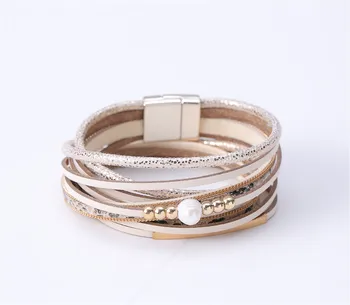 Vintage Braided Leather Multilayer Bracelet for Women Natural Pearl Beads Crystal Charm Wrap Bracelets Bangles Wristband(KB8345)