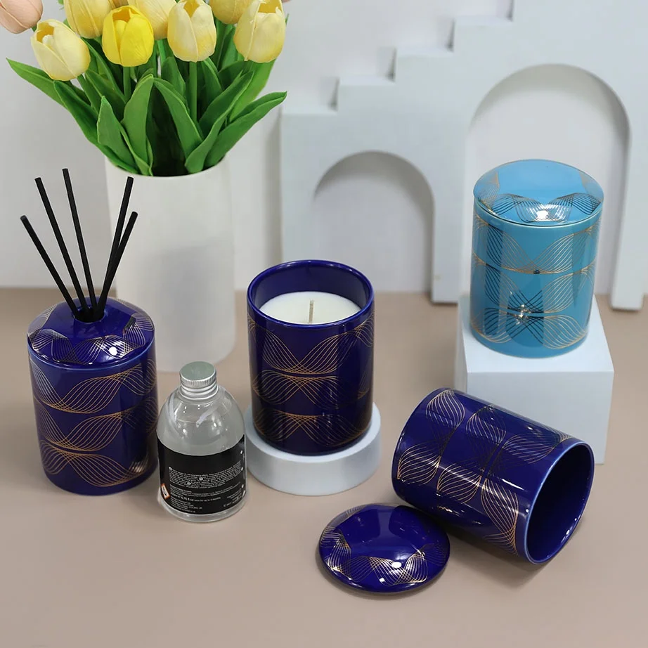 Wholesale Custom Printed Lady Face Luxury Ceramic Scent Candle Holder Container Jar with Lids envases para velas manufacture