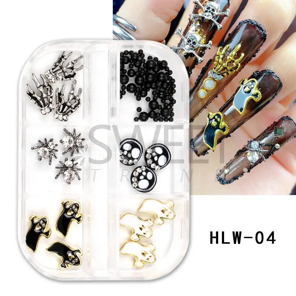 Halloween Nails 3D Gold Metal Skulls Nail Charms /5 pcs