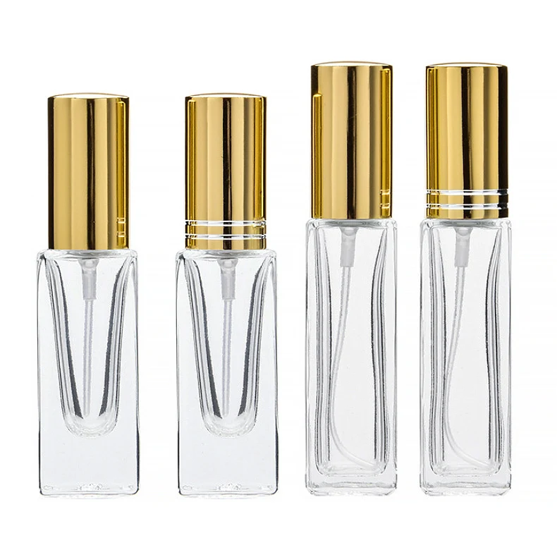 Customized 4ml 8ml Square Refillable Mini Sample Test Empty Glass Perfume Bottle with Spray Atomizer