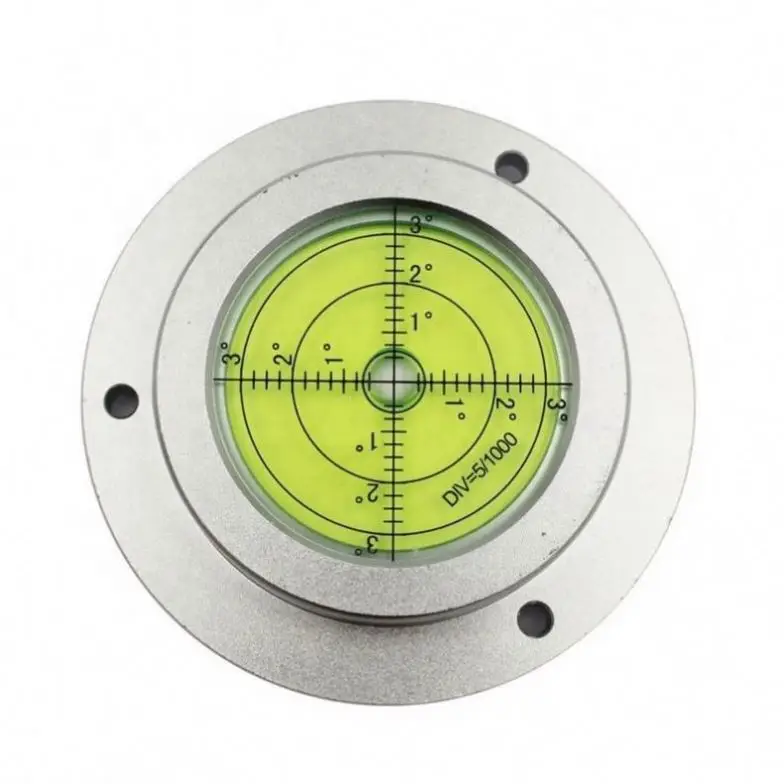 Circular Level Highly Sensitive Aluminum Alloy Shell Round Bull Seye Metal Holes Round Spirit Bubble Level Vial with Flange