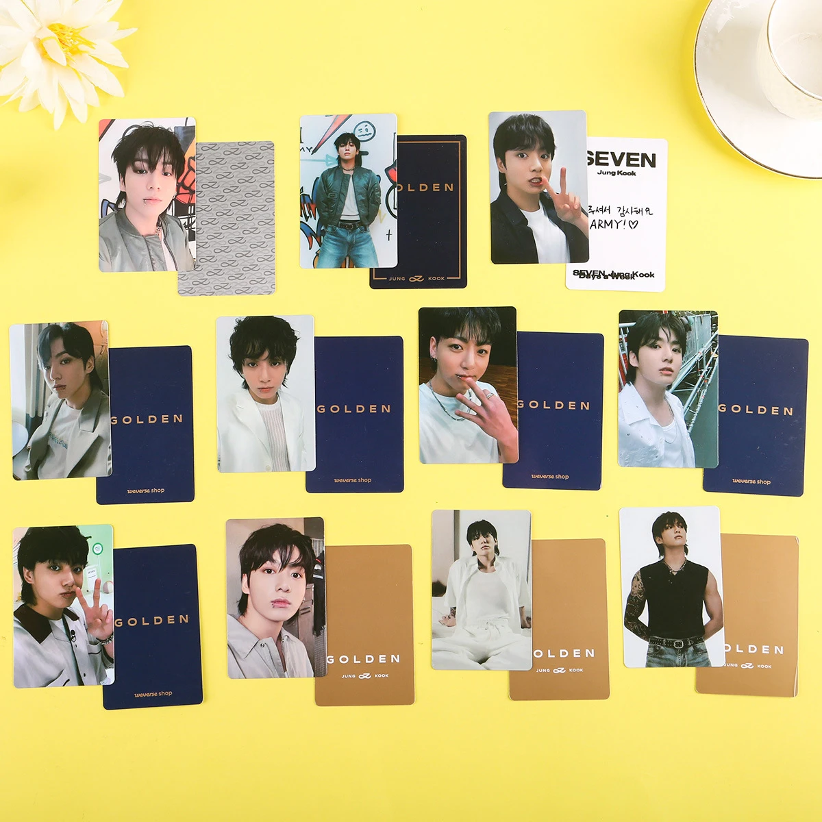 7/9Pcs KPOP JUNG KOOK GOLDEN Album SEVEN Photocards Two Sides