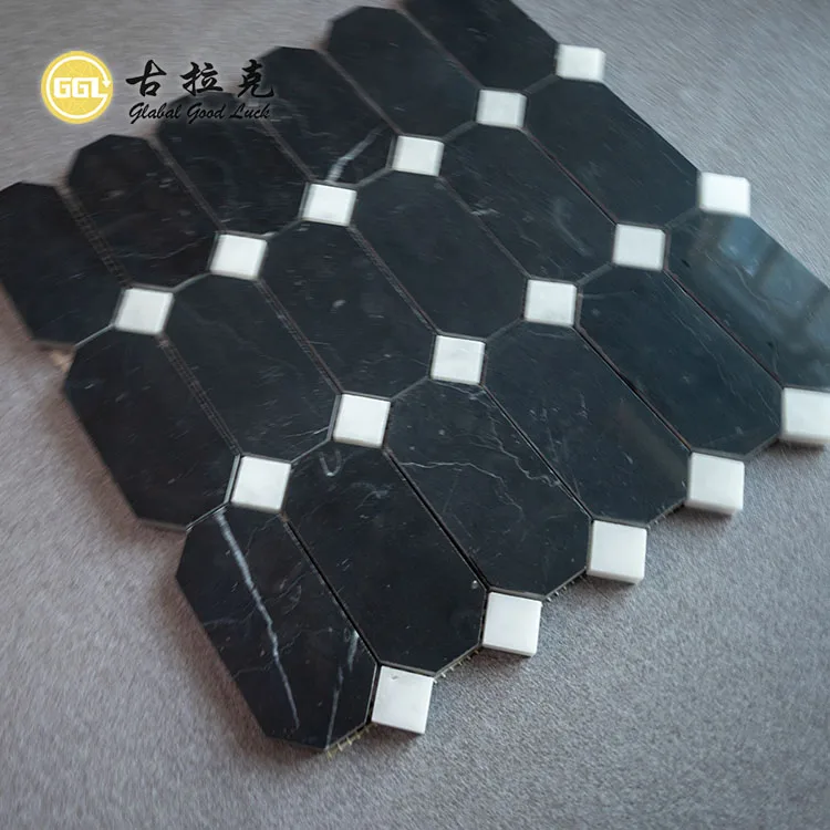 Classic Design Black Mix White Marble Mosaic Wall Floor Tiles manufacture