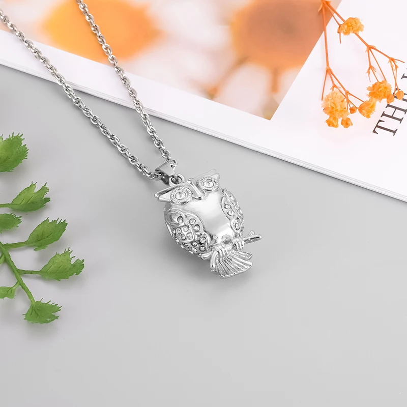 Classic Owl Cremation Urn Pendant Necklace for Ashes Stainless Steel Memorial Locket Necklaces Keepsake Jewelry for Women Men