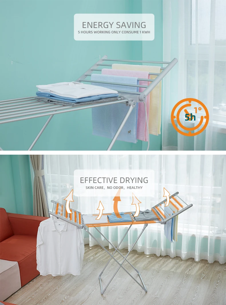 Evia Folding Standing Electric Heating Cloth Airer Heater Clothes Dryer