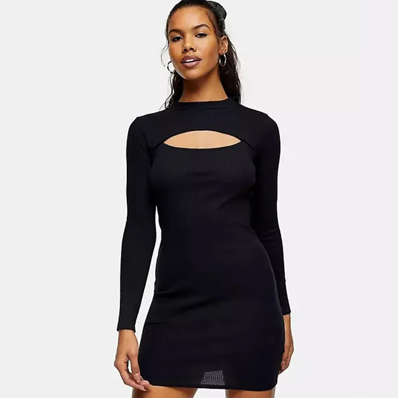 long sleeve front cut out dress