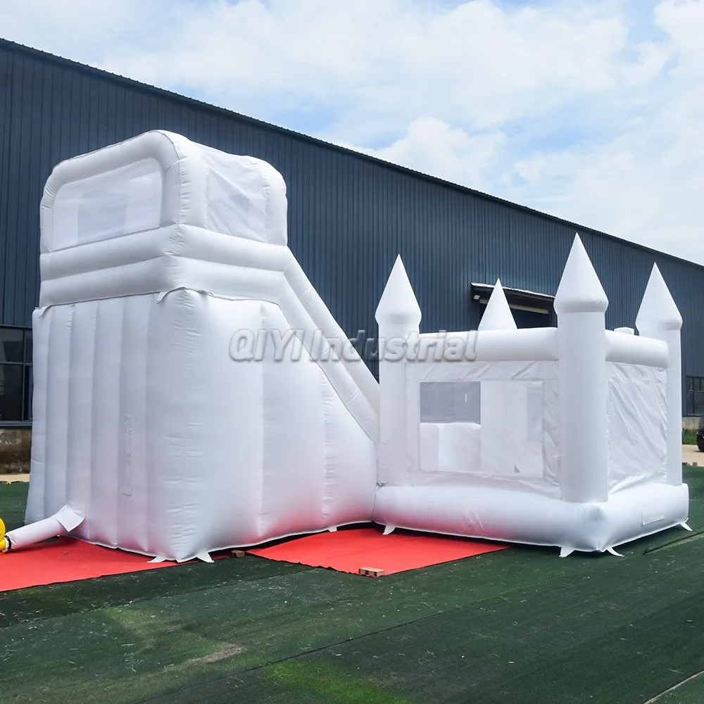 Bouncy Castle with Slide White Bouncy House Inflatable Bouncer Jumping Castle with Slide for Kids