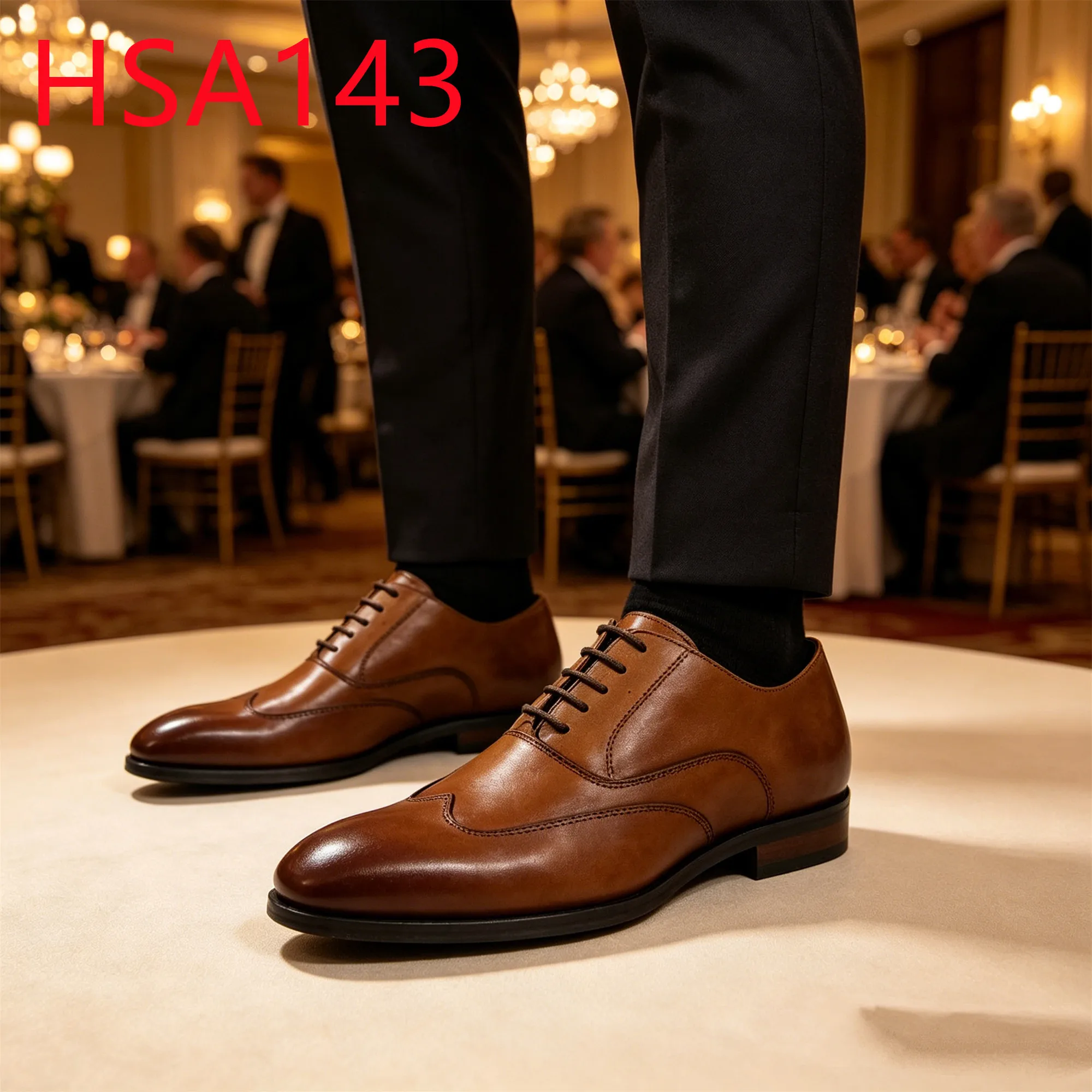 YYR,Wedding Guest Quality Full Grain Leather Men Dress Shoes Product Launch WingTip Style Brown Fashion Office Shoes HSA143