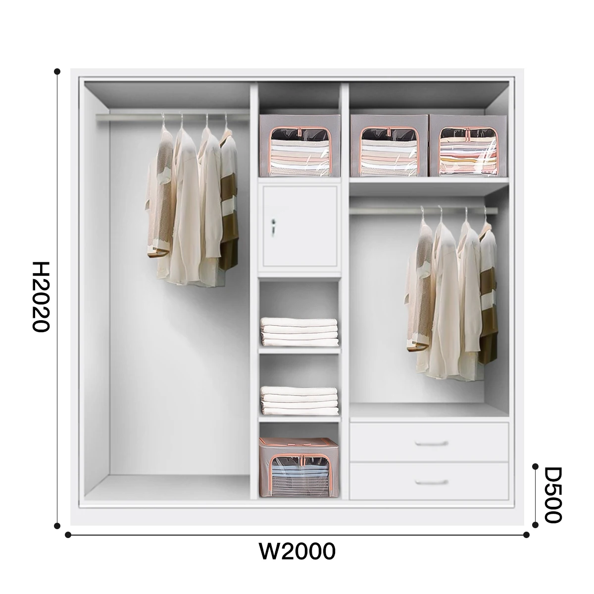 Metal Wardrobe with Drawers and Hanger 5 Doors Lockable Steel Customized for Home Storage Bedroom Furniture Storage & Closet
