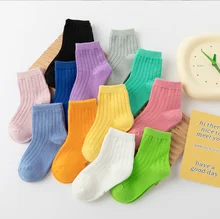 Hot-selling Fashion Colorful Plain Custom Cotton Crew Kids Socks Wholesale