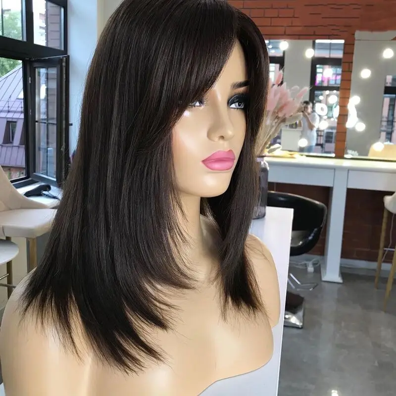 Russian Virgin Human Hair Double Fine Mono Base Jewish Hair Lace Topper with Natural Bangs Size 6x6 Inch