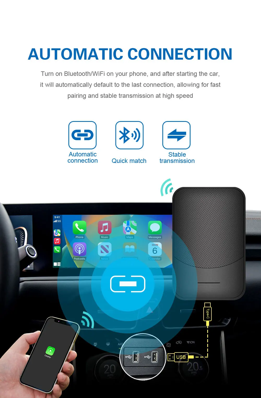 Universal Carplay Android Auto Activator - Plug&play USB-C