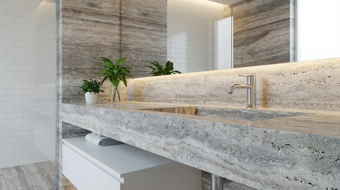 product paia stone pim silver travertine bathroom wall floor tiles vanity countertop slabs cut to size luxury polished water resistant130-3