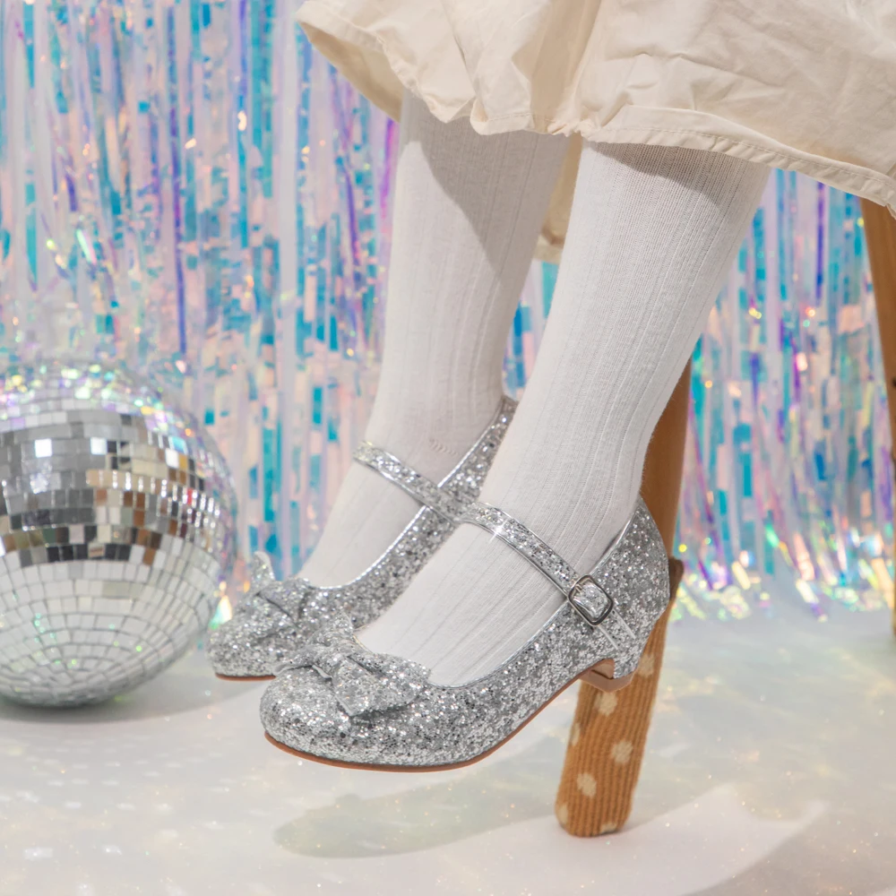 Leather Shoes Girls Sparkly High Heels Safe Stylish Kids Glitter