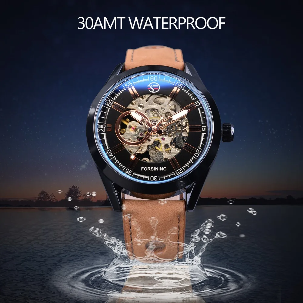 Forsining Watch Hot Sell Men Casual Sport Genuine Top New Luxury Leather  Automatic Man Wrist Watches Skeleton Mens Clock Gift