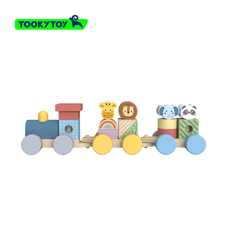 Three-section Train Building Block Toy Children's Color Animal Shape Cognition Wooden Drag Educational Toy Numberblocks