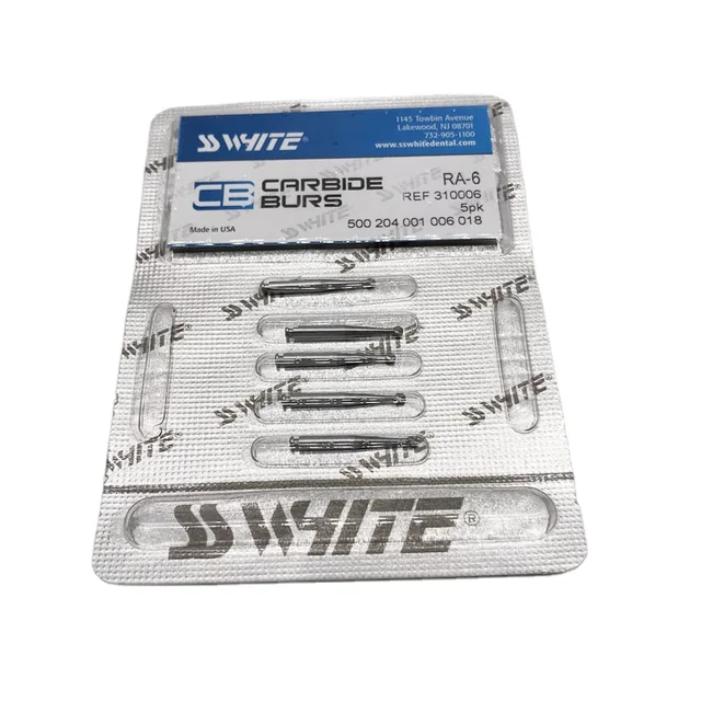 ISO Approved Original SSW RA-6 Dental Carbide Burs Tungsten Steel Bur 5 Burs/Pack Round Head for Low Speed Contra Angle
