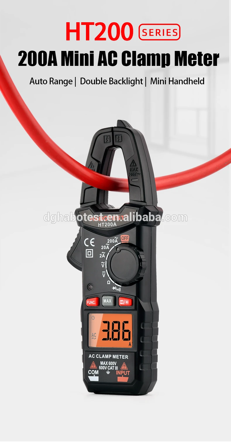 Auto range Clamp Electric Meter DC Pliers ammeter AC DC Voltmeter Resistance Tester Digital LCD 2000 Counts HABOTEST HT200A