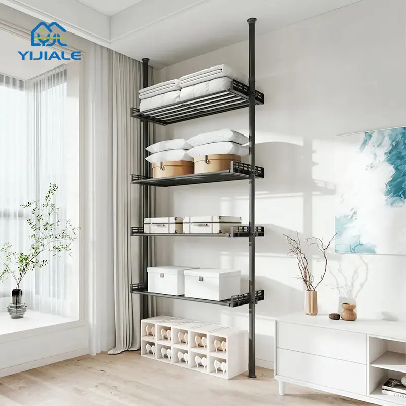 Home Standing Heavy Duty Clothes Rack Portable Garment Rack Adjustable Pole System Folding Clothing Rack With Shelves