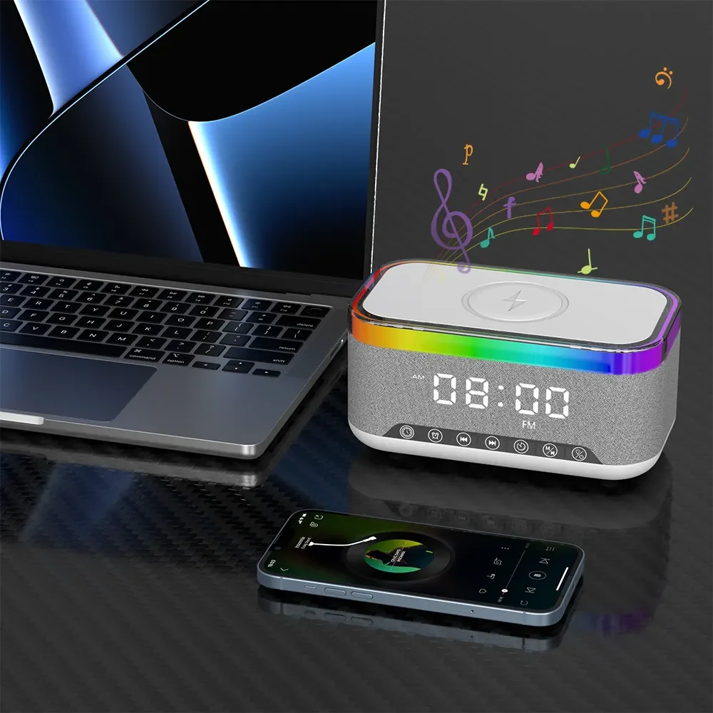 Wireless Charger LED Atmosphere Lamp for Bluetooth Speaker Night Light Alarm Clock-Fast Charging 7W/10W Output Power for Bedroom