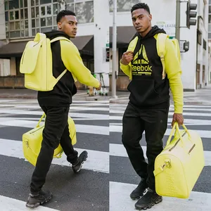 Custom Logo Luxury Croc Leather Neon Yellow Unsex Mens Women Duffle Weekender Travel Bag and Backpack Set