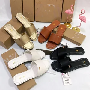 New Summer European and American Style Flip-flops with Simple Letter Metal Buckle Flat slippers