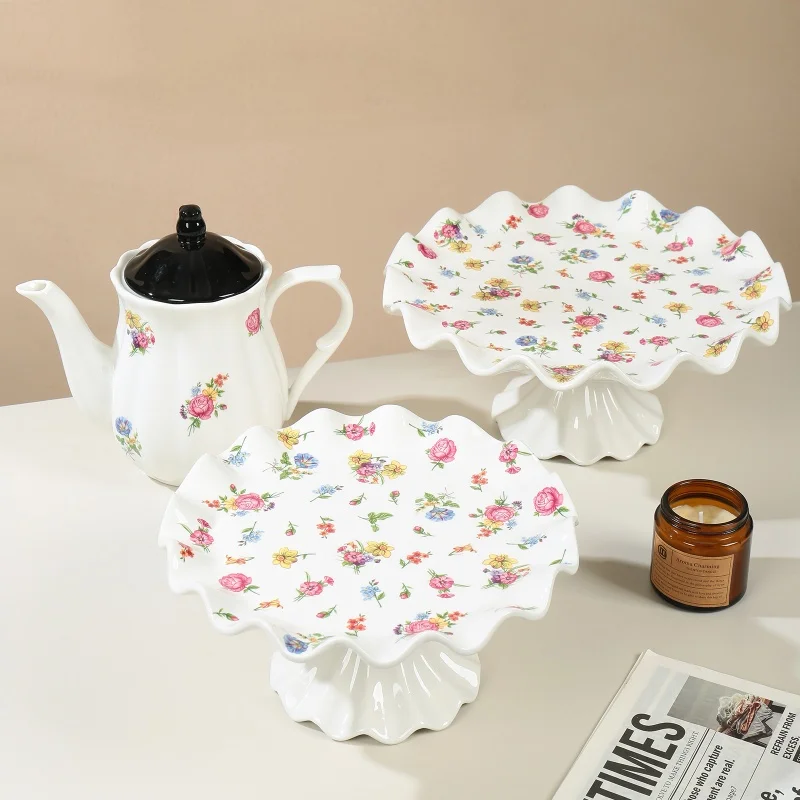 product wholesale luxury luxurious party modern floral ceramic porcelain cake plate stand teapot sugar container tableware-6