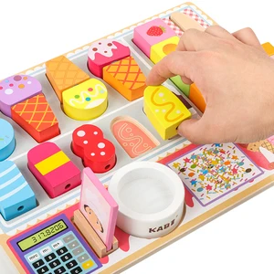 Montessori Educational Preschool Toys Kitchen Children's Wooden Ice Cream Shop  Girl Toys Birthday Gifts Cutting Food