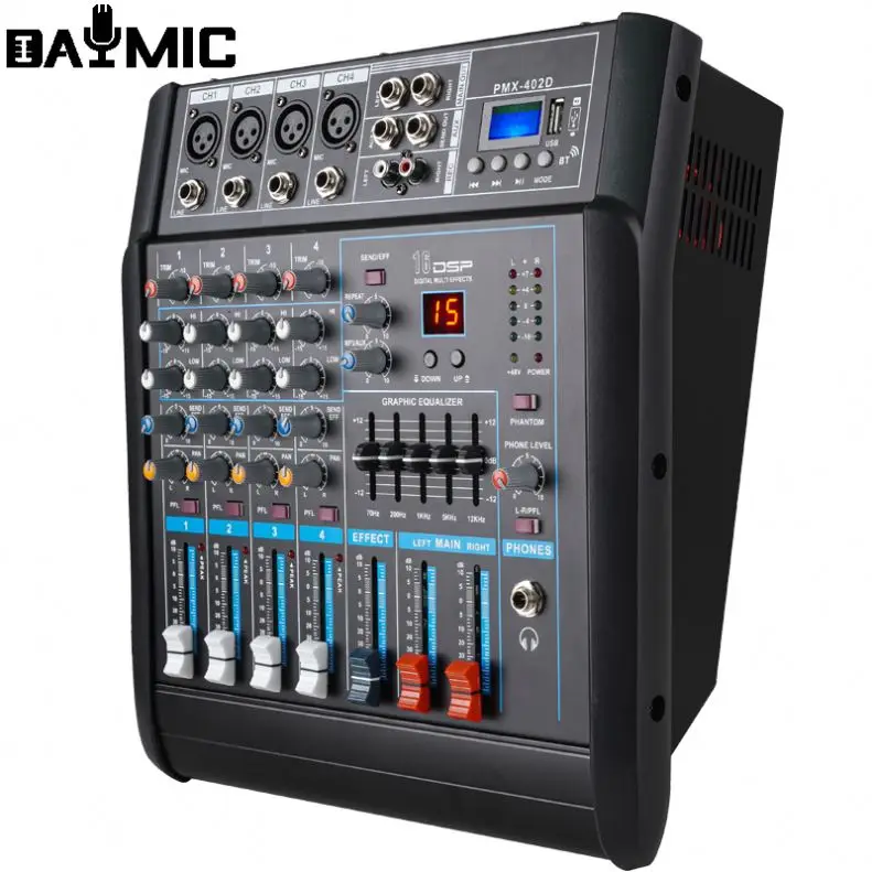 Professional Build in Power Amplifier 4 Channel Audio Mixer With Wireless Microphone