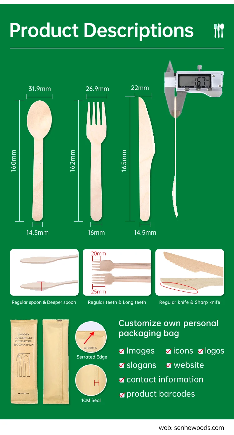 Customized Biodegradable Disposable Party Use Birch Wood Knife Fork ...