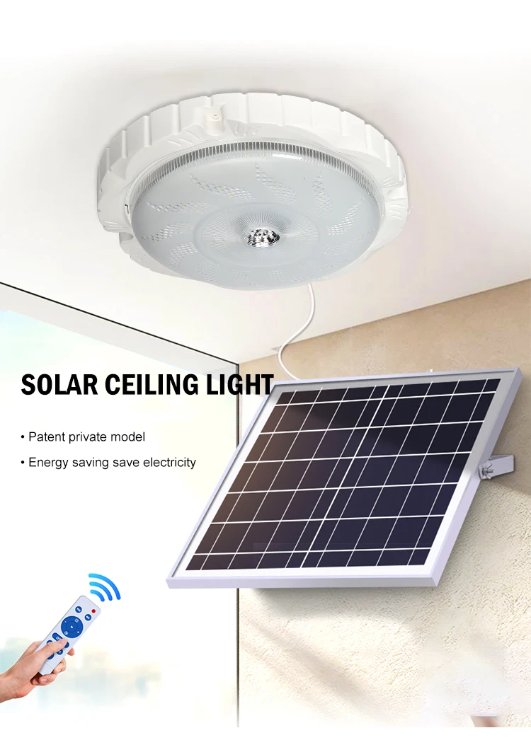 Intelligent Ip66 Waterproof ABS Motion Sensor Remote Control 50w 100w 200w LED Solar Ceiling Light