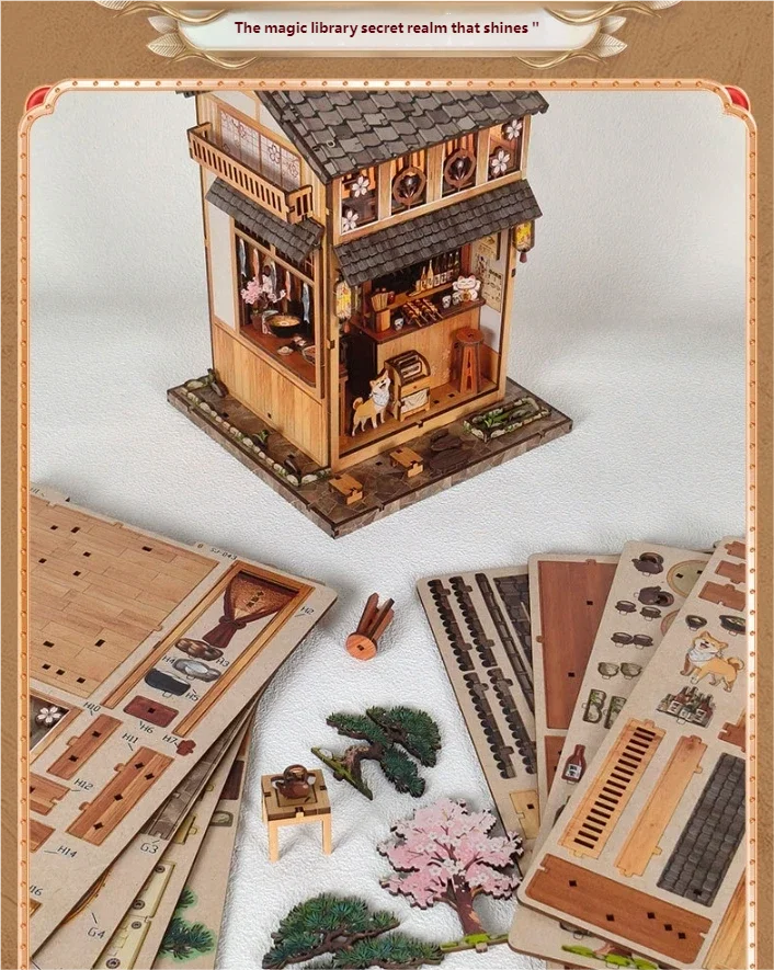 product diy miniature house  book nook kit   wooden dollhouse architecture model with complete miniature building set-2